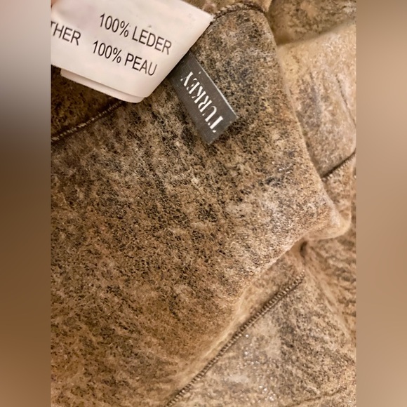 Unique 100% Genuine Leather & fur Embossed Croc Jacket Size 38 small brown tan - Picture 17 of 17